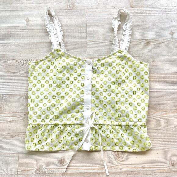 Modcloth Tops - ModCloth‎ Darling For The Prairie Peplum Tank Top | White/Lime Floral Small